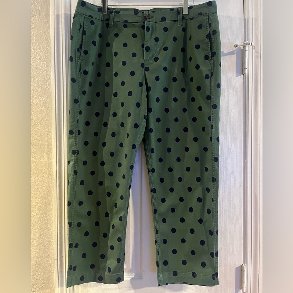 J. Crew Factory Green Polka Dot Straight Leg Pants